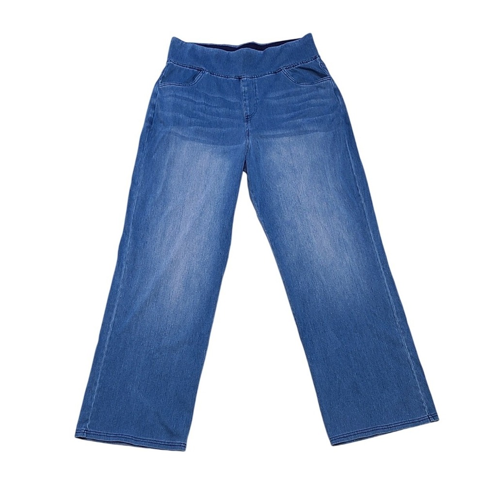 A New Day Womens High Rise Pull On Wide Leg Stretchy Jeans Medium Wash‎ Large